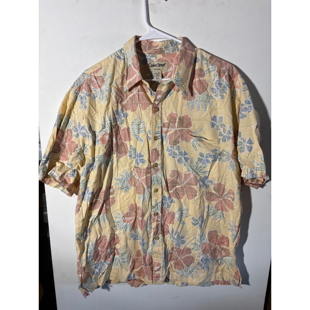 Cooke Street Honolulu Mens XL Hawaiian Shirt Hibiscus Floral Cotton Made Hawaii